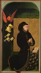 Donatorn, kansler Nicholas Rolin, knästående i bön, från baksidan av polyptiken Yttersta domen, c.1445-50 (se 20546, 170074 och 170079)